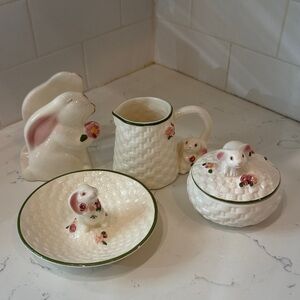 Vintage Avon Ceramic Bunny and Floral Dish Set